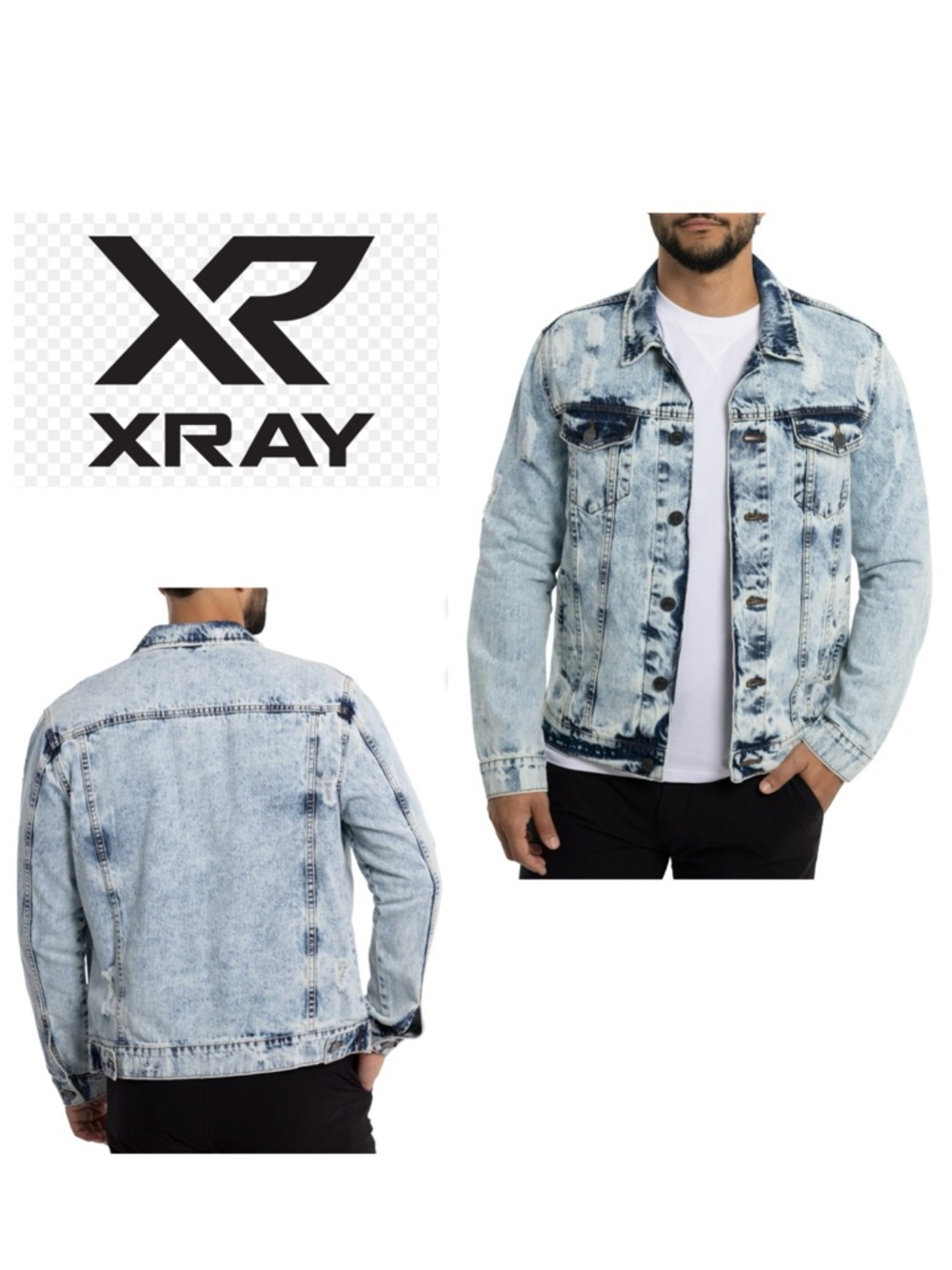 XRAY Men’s Denim Acid Washed Slim Trucker Jacket. Size Large.